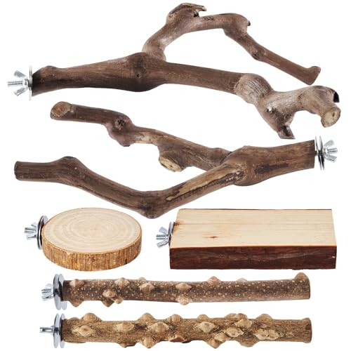 6-Piece Bird Perch Set - Natural Wood Grape Sticks, Paw Grinding Forks, Bird Stand & Toys for Parakeets, Cocka - view 2