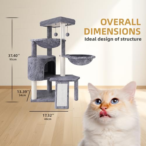 Xin Three Layer Cat Tree with Cat Condo and Two Hammocks,Grey - view 4