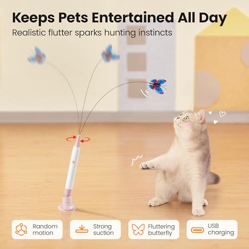 Potaroma Interactive Spinning Butterfly Cat Toy Wand – Rechargebale Electric Touch Activated Cat Teaser with S - view 3
