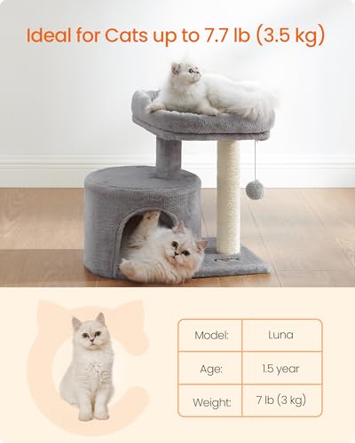 Feandrea Cat Tree, Small Cat Tower with Sisal Scratching Post, Plush Condo with Padded Perch, for Small Spaces - view 5