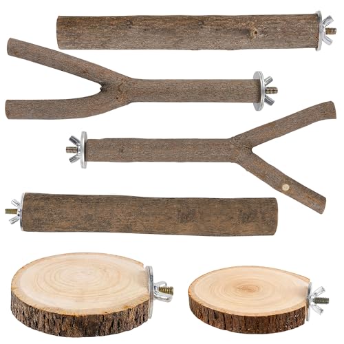 6 PCS Bird Perch Set, Natural Birch Wood Straight & Forked Perches with Platforms for Parakeets, Cockatiels, C - view 2