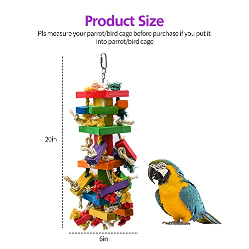 RUBY.Q Large Parrot Toy, 20in Bird Parrot Toy, Multicolored Natural Wooden Bird Chewing Toys for Large Macaws, - view 5
