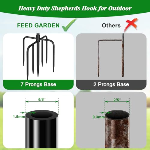 FEED GARDEN 76'' Bird Feeder Pole, Heavy Duty Shepherds Hooks for Outdoor with 7-Prong Base, Adjustable Shephe - view 4
