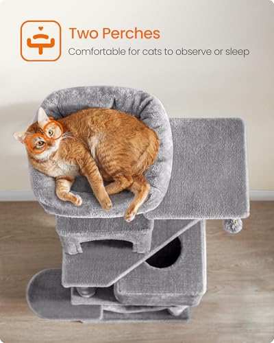 Feandrea Cat Tree, 59.5-Inch Tall Cat Tower, Plush Multi-Level Condo with 5 Scratching Posts, 2 Perches, 2 Cav - view 5