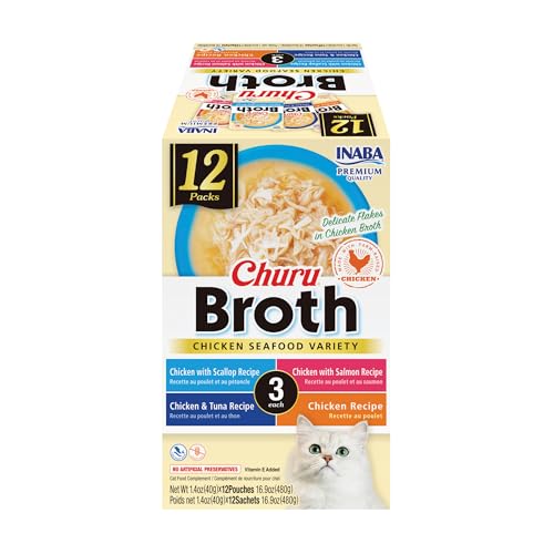 INABA Churu Broth for Cats, Side Dish Pouch, 1.4 Ounces per Pouch, 12 Pouches, Chicken & Seafood Variety - view 2