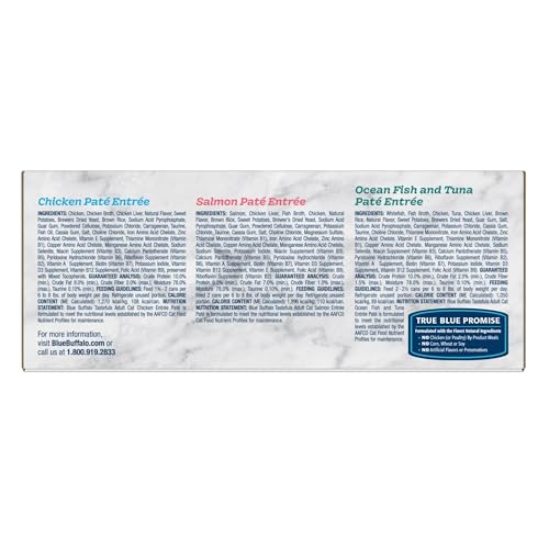 Blue Buffalo Tastefuls Natural Pate Wet Cat Food Variety Pack, Salmon, Chicken, Ocean Fish & Tuna Entrées 3-oz - view 3