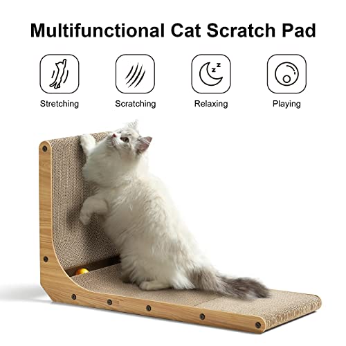 FUKUMARU Cat Scratcher, 26.8 Inch L Shape Cat Scratch Pad Wall Mounted, Cat Scratching Cardboard with Ball Toy - view 3