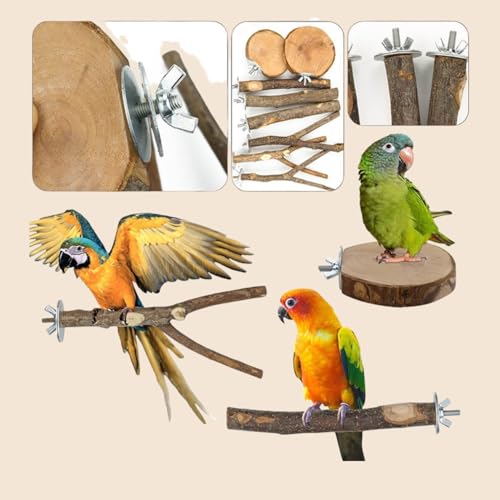 8-Piece Set Natural Wood Bird Perches - Wooden Parrot Stand with Fork Toys, Hanging Multi-Branch Platform, Ham - view 4