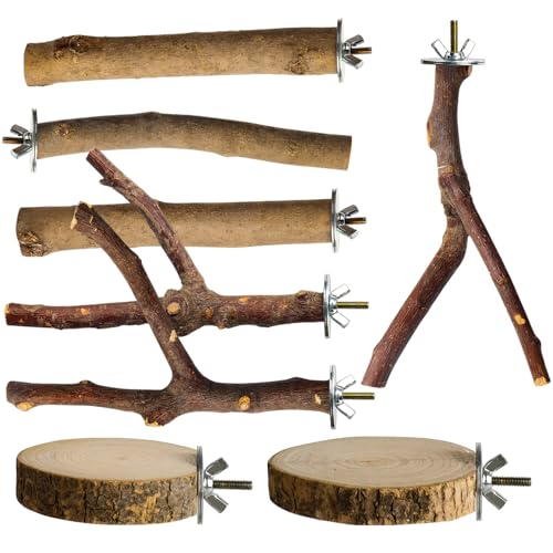 8 Pack Natural Wood Bird Perches, Parrot Perch Stand Bird Cage Accessories for Budgerigar Cockatiels, Conures, - view 2