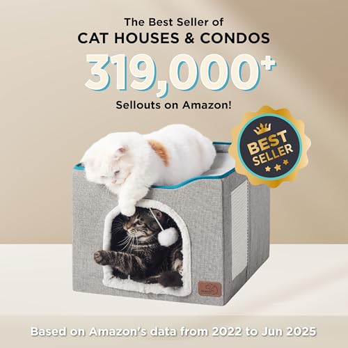 Bedsure Cat Beds for Indoor Cats - Large Cat Cave for Pet Cat House with Fluffy Ball Hanging and Scratch Pad,  - view 3