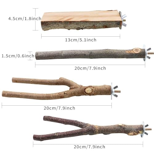 BILLIOTEAM 4 Pack Natural Wood Bird Perch Parrot Stand Branches Fork Toys,Pet Bird Cage Wooden Hanging Perch P - view 3