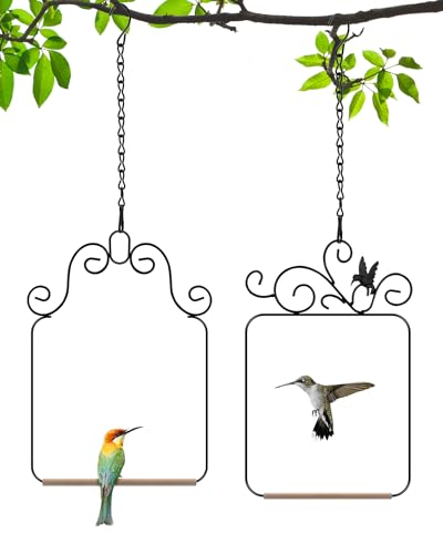 PACETAP Hummingbird Swings and Perches Metal Frame 2 Pack, Wild Bird Swing Outdoor Bird Perch with Wooden Dowe - view 2