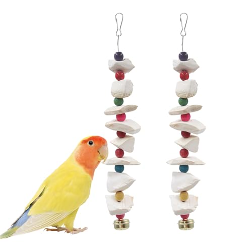 2 Pack Bird Toys with Cuttlebone, Parakeet Toys, Bird Beak Grinding Stone, Cage Accessories for Parakeets, Cut - view 2