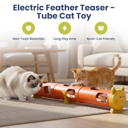 PAWSPIK Electric Feather Teaser Tube Cat Toy, Interactive Automatic Cat Toy for Indoor Cats, Smart Random Feat - view 3