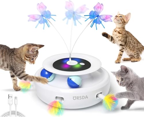 ORSDA Cat Toy, 3-in-1 Automatic Interactive Electronic Moving Ambush Feather, Fluttering Butterfly, Track Ball - view 2