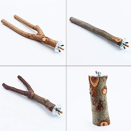 BILLIOTEAM 4 Pack Natural Wood Bird Perch Parrot Stand Branches Fork Toys,Pet Bird Cage Wooden Hanging Perch P - view 5
