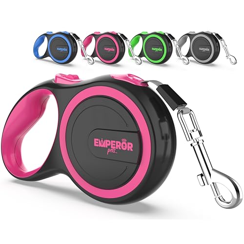 Emperor Pets Pink Heavy Duty Retractable Dog Leash 26 ft – Tangle-Free Nylon Tape, Anti-Slip Grip, Reflective  - view 2