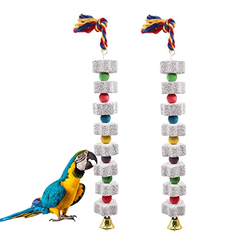 2 Pack Large Bird Chewing Toy, Parrot Beak Grinding Calcium Stone with Bells, Bird Cage Accessories, Cage Toys - view 2