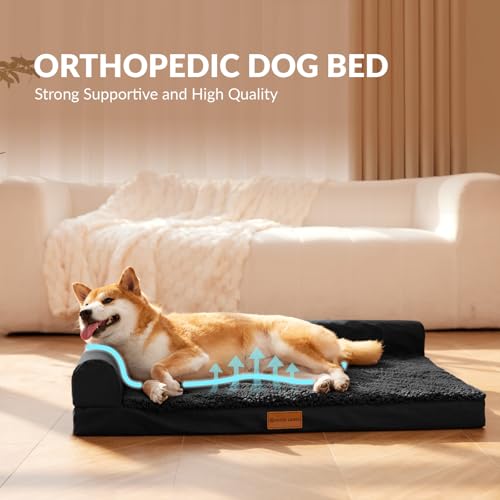 Patas Lague Orthopedic Dog Bed Large Sized Dog 36''X24'', Waterproof L Bolster Medium Pet Sofa Beds with Remov - view 4