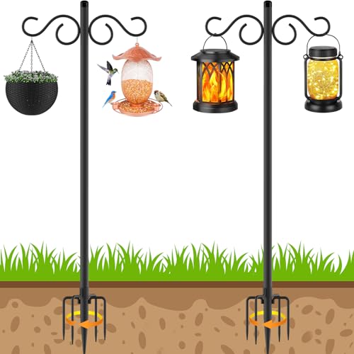 Adjustable Shepherd Hooks for Outdoor, 2 Pack 80 Inch 5 Prong Base Bird Two Sided Feeder Poles, Heavy Duty She - view 2