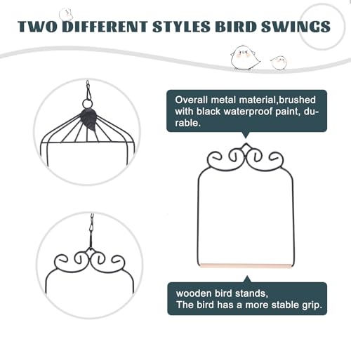 2PK Metal Frame Hummingbird Swings and Perches with Wooden Dowel Black Bird Swing Outdoor Bird Perch Humming B - view 4