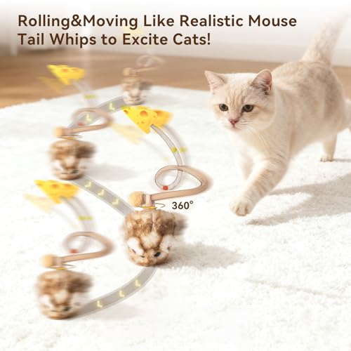 Migipaws Interactive MigiMouse Cat Toy 360° Rolling & Spin with Mesh Plastic Tail for Indoor Cats Smart Motion - view 4