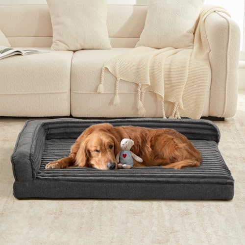 WINDRACING Orthopedic Dog Beds for Large Dogs, XLarge Waterproof Dog Bed with L Bolster Sides, Washable Big Pe - view 4