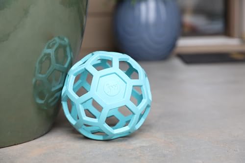 JW Pet HOL-ee Roller™, Dog Toy Puzzle Ball, Natural Rubber, Large (5.5” Inch Diameter), Blue - view 5