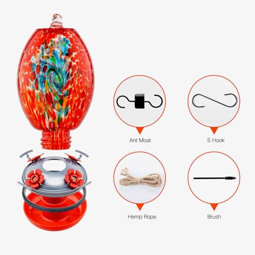 Muse Garden Glass Humming Bird Feeders for Outdoors - 27OZ Blown Glass Hummingbird Feeder - Unique Gift Mom Wo - view 6