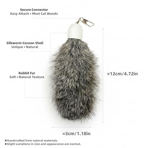 2 Pack Natural Rabbit Fur Cat Toy Refills – Silent Interactive Cat Toys for Indoor Cats, Handmade Replacement  - view 3