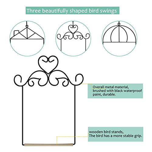 3PK Metal Frame Hummingbird Swings and Perches with Wooden Dowel Black Bird Swing Outdoor Bird Perch Humming B - view 4