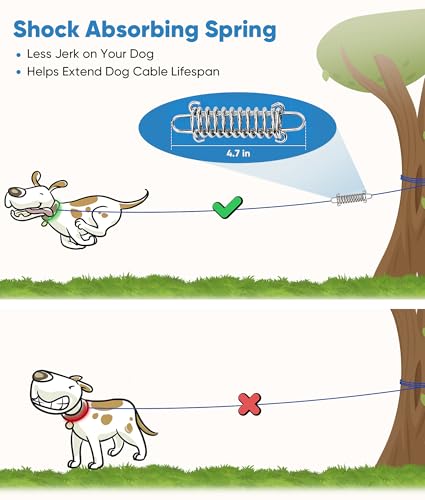Petbobi Dog Tie-Out Cable 30ft -Heavy Duty Dog Lead Up to 120 lbs, Outdoor Leash Metal Cable with Shock Spring - view 3