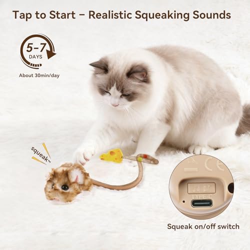 Migipaws Interactive MigiMouse Cat Toy 360° Rolling & Spin with Mesh Plastic Tail for Indoor Cats Smart Motion - view 5