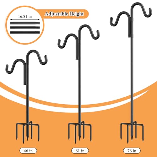 76" Double Hooks Heavy Duty Adjustable Bird Feeder Pole with Sturdy 5-Prong Base, Height Adjustable Shepherds  - view 5