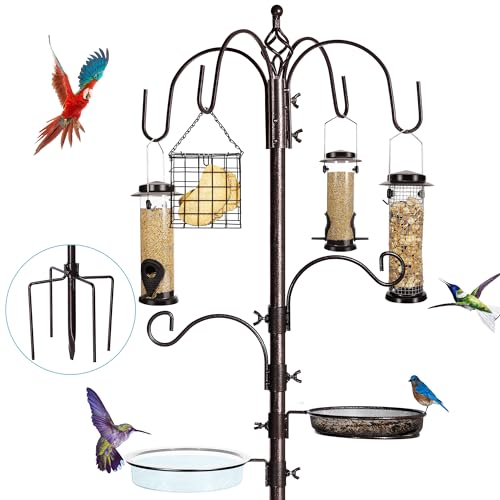 6-Hook Bird Feeding Station Kit, Wild Bird Feeder Stand Pole, Multi-Feeder Kit Stand with 4 Feeders, Bird Bath - view 2