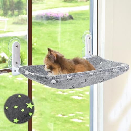 Cat Window Perch, Glow in The Dark Cordless Foldable Pet Hammock Bed for Window with Sturdy Metal Frame, Glowi - view 2