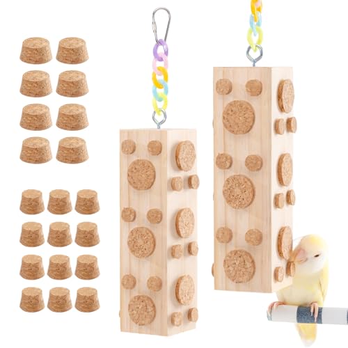 2 Pcs Wooden Bird Chew Toys - 7.9 Inch Hanging Parrot Toys, with 92 Detachable Corks, Relieve Boredom & Anxiet - view 2