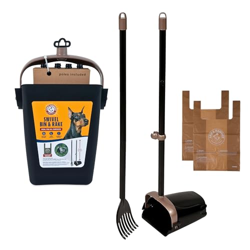 Arm & Hammer Dog Pooper Scooper Swivel Bin & Rake, Poop Scoop for Dogs, Black (2 Heavy Duty Scented Waste Bags - view 2