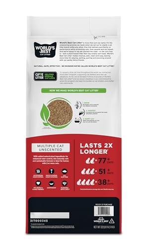 WORLD'S BEST CAT LITTER Multiple Cat Unscented, 32-Pounds - Natural Ingredients, Quick Clumping, Flushable, 99 - view 3