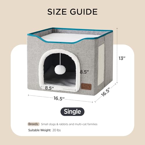 Bedsure Cat Beds for Indoor Cats - Large Cat Cave for Pet Cat House with Fluffy Ball Hanging and Scratch Pad,  - view 6