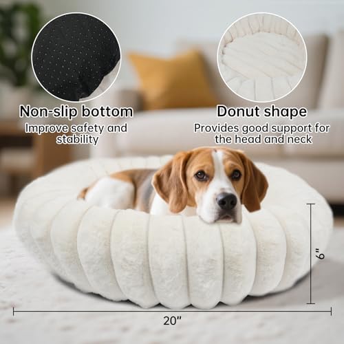 Donut Dog and Cat Bed, Luxurious Comfortable Faux Rabbit Fur Pet Beds, Soft Anti-Anxiety Calming Puppy Kitten  - view 5
