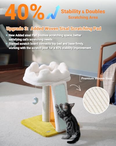 Happi N Pets Cat Tree, Cloud Cat Tower with Soft Bed, Cat Scratching Post & Pad with Larger Perch for Window V - view 6