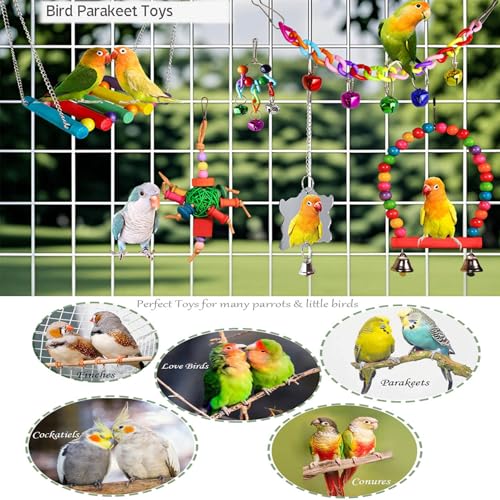8 Pcs Parakeet Cockatiel Bird Toys, Parrots Cage Accessories Swing Wooden Perch Chewing Toy for Budgerigar, Co - view 4