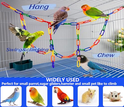 200-Piece Rainbow Plastic Chain Links & Toys - Interlocking C-Clip Bird Cage Accessories for Parakeets, Sugar  - view 3