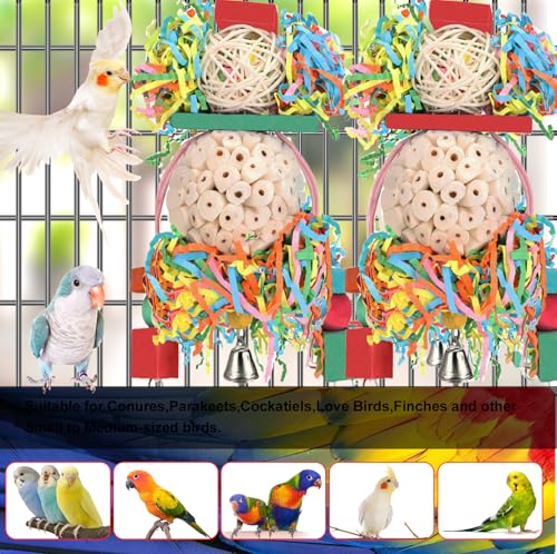 BBjinronjy Bird Toys,2PCS Hanging Natural Soft Sola Ball Beak Chew Shred Forage Toys for Parrots,Cockatiel,Con - view 4