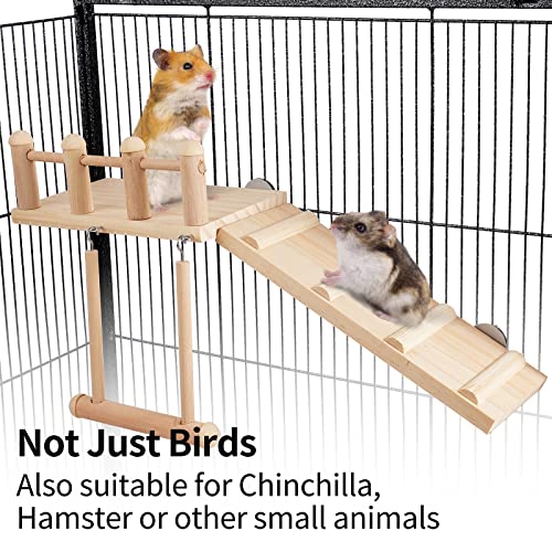 Bird Perches Platform Swing with Climbing Ladder, Parakeet Cage Accessories Wooden Playing Gyms Exercise Sturd - view 6