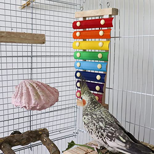 Dnoifne Colorful Bird Xylophone Toy, Suspensible Funny Xylophone Toy with 8 Metal Keys, Cage Accessories for C - view 4