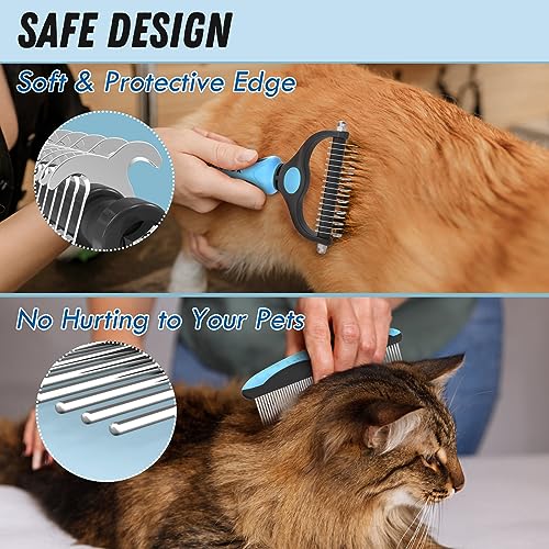 Docrok Pet Grooming Combo - Blue Deshedding Brush with Metal Comb for Detangling and Dematting Long, Matted Fu - view 5