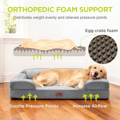 Extra Large Dog Bed, Orthopedic XL Washable Memory Foam Bed for Big Dogs Waterproof Pet Couch Sofa Bolster wit - view 3