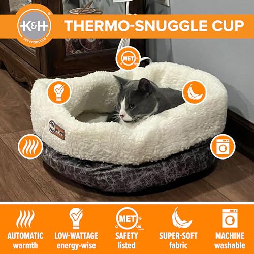 K&H Pet Products Heated Cat Bed Indoor, Thermo-Snuggle Cup Bomber Soft Heated Pet Bed for Large Indoor Cats an - view 3